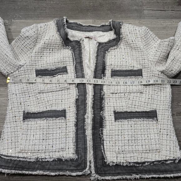 Nanette Lepore Chic White & Gray Tweed Multi Pockets Open Jacket Blazer - Picture 10 of 12